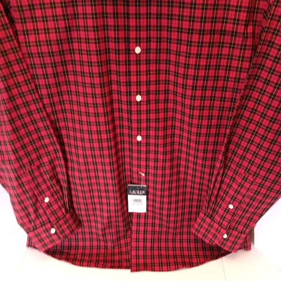 Lauren Ralph Lauren Red Plaid Slim Fit Non Iron Button Down Shirt Men 17 34/35 - Picture 5 of 10